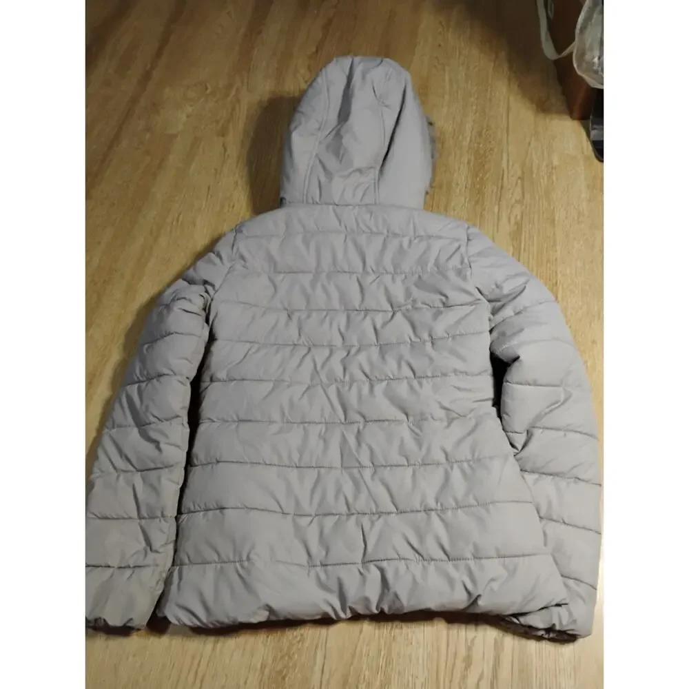 Hollister Gray Sherpa Lined Hooded Puffer Jacket Coat Womens Size XSmall